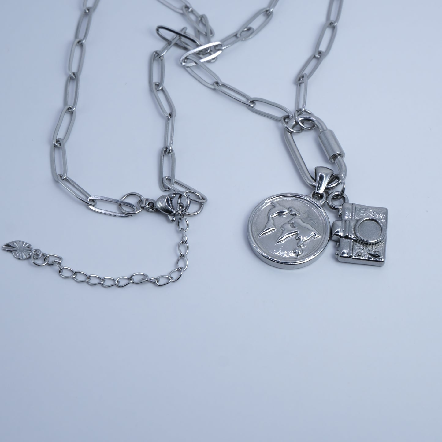 Colar Demi Prateado + Oval + 2 Pendentes