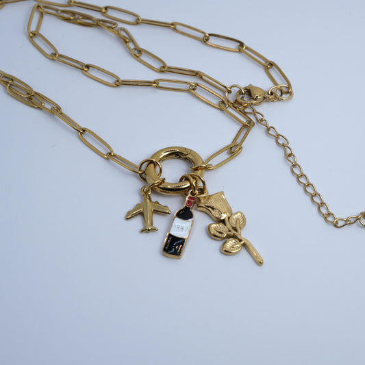 Colar Demi Dourado + Redondo + 3 Pendentes